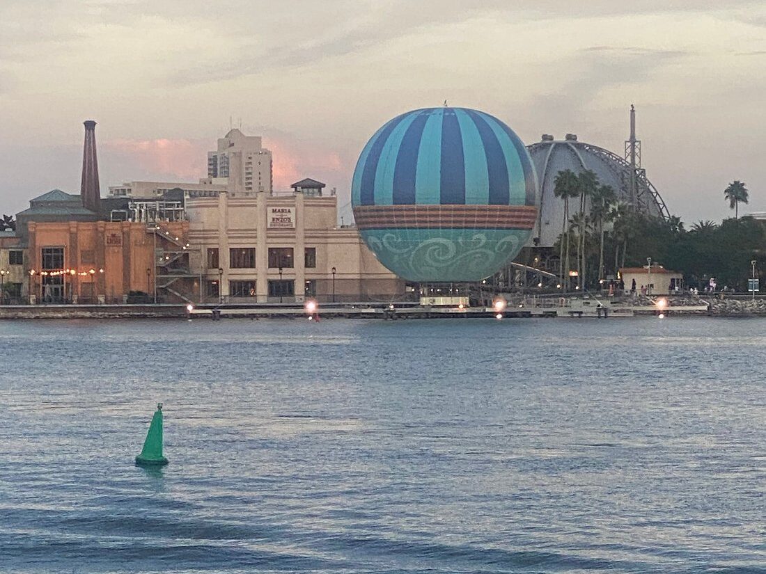 “View of Disney Springs across the water from Disney’s Saratoga Springs Resort”