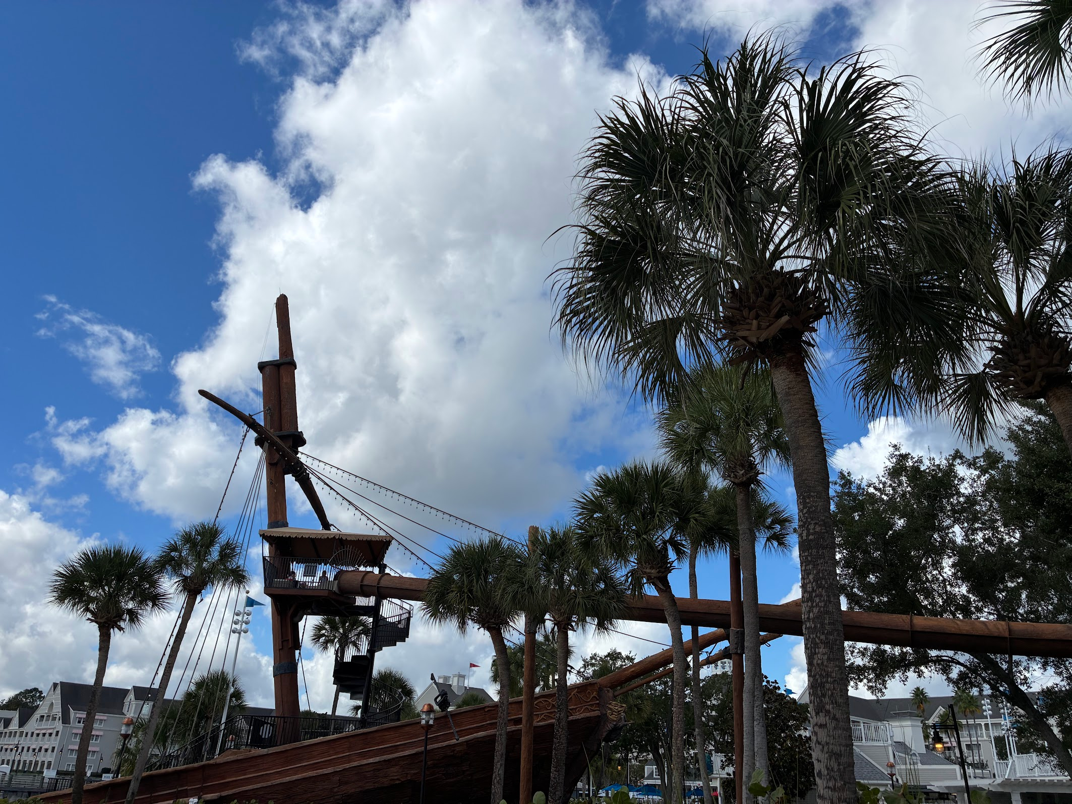 Stormalong Bay waterslide at Disney’s Beach Club Resort surrounded by palm trees